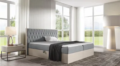 Produktbild von Boxspringbett Bett BROMIA 160x200cm Nordic Teak Stoff Grau inkl. Bettkasten