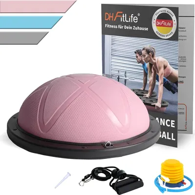 Produktbild von Balansball für Yoga und Fitness - Halbe Gymnastikball mit Pumpe und Fitnessbändern - Bis 200 kg belastbar, doppelseitig, rutschfest