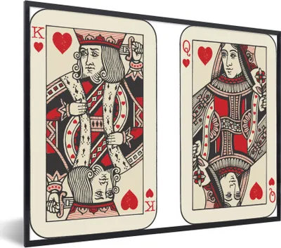 Produktbild von MuchoWow® MuchoWow® Gerahmtes Poster Illustration der Spielkarten der König und die Königin 40x30 cm - Poster mit zchwarzem Bilderrahmen - Kunstposter - Wanddekorationen
