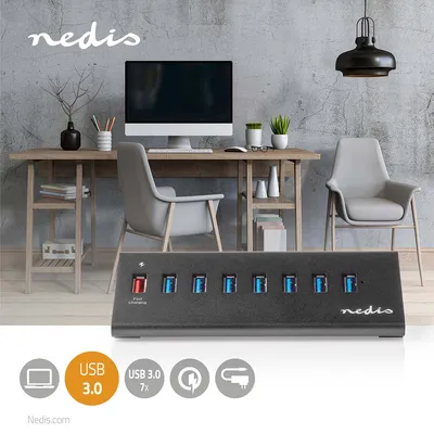 Produktbild von Nedis Uhubup3810bk Usb-hub Micro-b W-usb-a W 8-port Qc3.0/usb 3.2 Gen 1 Mit Stromversorgung 5gbps One Size