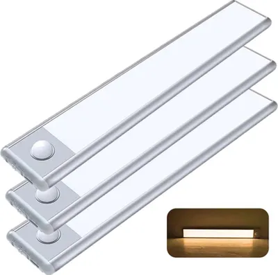 Produktbild von TIANPENG 3StkKabelloses LED Unterbauleuchte, Schrankleuchte mit Bewegungssensor, Magnetische Lichtleiste Schranklicht mit USB Ladefunktion, 20cm(warmweiß)