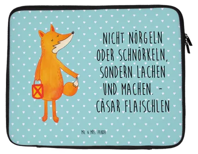 Produktbild von Mr. & Mrs. Panda Laptop Tasche Fuchs Laterne 27 x 36 cm - Türkis Pastell - Geschenk, Laptoptasche, Notebook, Sankt Martin, Case, Optimistisch, Positiv, Gute Laune, Füchse