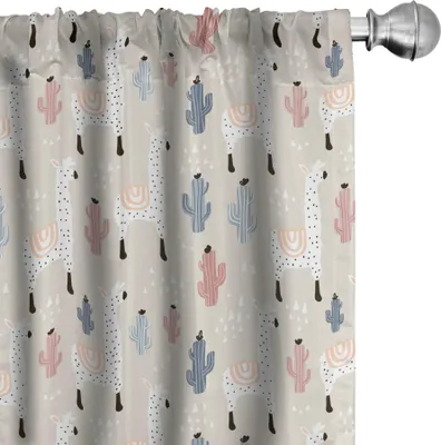 Produktbild von ABAKUHAUS Lama Vorhänge, Gardinen, Wiederholendes Muster mit Südamerikanischem Tie Guanaco Kaktus Dreiecken in Pasteltöne, 2 Stück 75 x 225 cm, Mehrfarbig