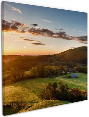 Produktbild von Wallario Premium Leinwandbild Schlosspanorama in England bei Sonnenaufgang in Größe 50 x 50 cm