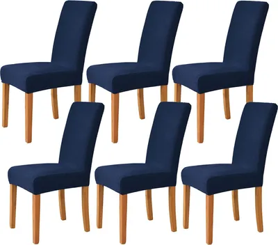 Produktbild von Stretch Stuhlhussen, Weiche Beschützer Stuhlhussen Anti-rutsch Stuhlhussen Stuhlbezug für Stuhl Esszimmer Für Bankett, Satz von 6, Marine