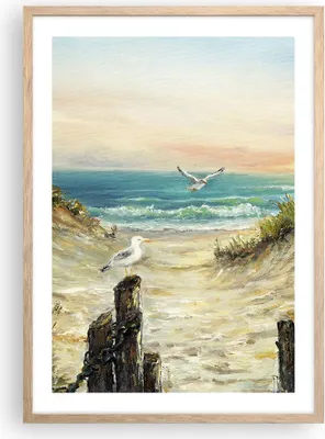 Produktbild von Gerahmtes Poster - Rahmen in heller Eiche - Impressionismus Möwen Küste - 50x70 cm - Wand Bild - Wanddeko - Wandbilder - Kunstposter - Wandposter - Bilderrahmen - Bilder - Kunstdruck - P2NPA50x70-4602