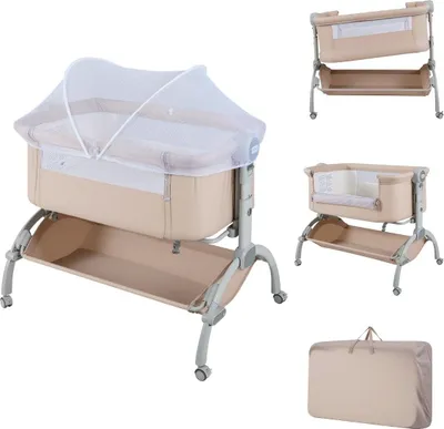 Produktbild von Verstellbare Babywiege mit Rädern - Beige, 7 Höhenstufen