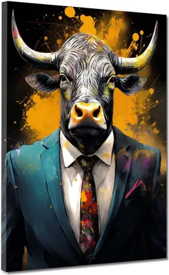Produktbild von Stier im Anzug Pop Art Leinwandbild Wandbild abstrakt Kunstdruck XL Wanddeko: 75x100x4cm