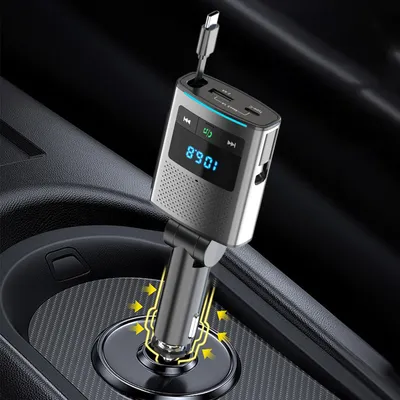 Bluetooth 5.3 FM-Transmitter 80,5 W, 3-in-1, USB-C, ausziehbare Kabel