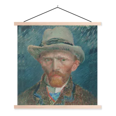 Produktbild von MuchoWow® Textilposter Selbstporträt 1887 - Gemälde von Vincent van Gogh 60x60 cm mit holzfarbenen Rahmen - Wanddekoration