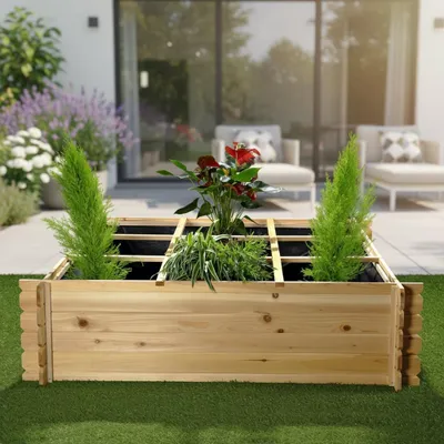 Produktbild von Garten Hochbeet Blumenkasten aus Holz 140x140x36cm Gemüsebeet Pflanzbeet Kräuter
