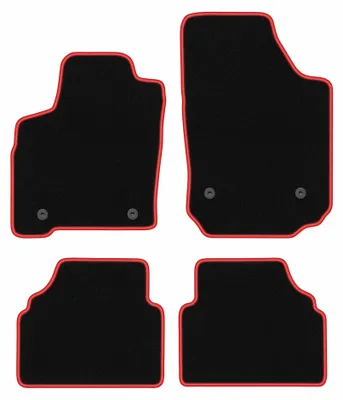 Produktbild von Velours-Fußmatten für Opel Meriva A 2002-2010 (Minivan) – 4-tlg, Schwarz/Rot, passgenau – Wielganizator CARLUX