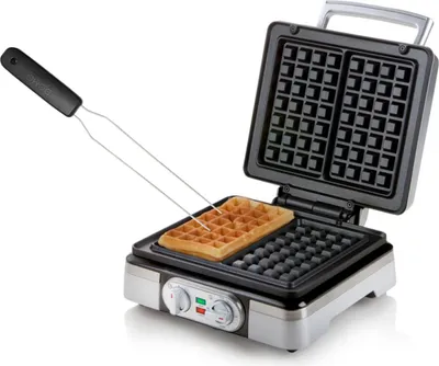 Produktbild von 2in1 Doppel Waffeleisen eckig für dicke Belgische Waffeln 16x9,5cm & Waffelgabel