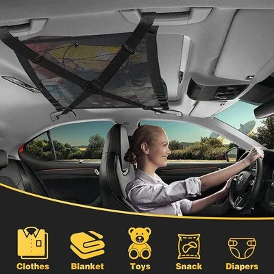 Produktbild von Bagagehalterung für im Auto, 90 x 65 cm, für das Aufbewahren von Gepäcknetzen, schwarz Polyester
