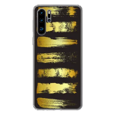 Produktbild von MuchoWow® Handyhülle Schutzhülle Hülle für Huawei P30 Pro Goldene Streifen auf schwarzem Hintergrund Silikon Softcase Handy Hülle - Schutzdeckel
