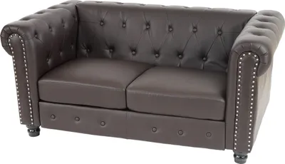 Zdjęcie produktu dla Luksusowa 2-osobowa sofa do salonu sofa Chesterfield sztuczna skóra 160 cm ~ okrągłe nóżki, brązowy
