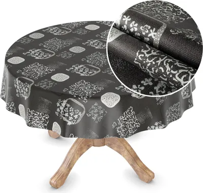 Produktbild von Tischdecke Wachstuch Premium Ornamente Schwarz Robust Wasserabweisend Rund 100 cm