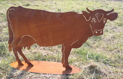 Produktbild von Gartenfigur Kuh 42x65cm auf Platte Edelrost Gartendeko Wetterfest Rost Metall Rostfigur Tier Bauernhof Kühe Rind Stier