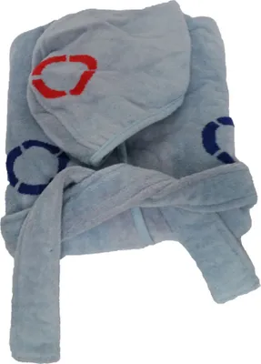 Produktbild von grace grand spa Bademantel in maritimem Design Hellblau mit Rettungsring-Motiv 110/116