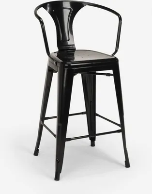 Produktbild von barhocker hocker mit metallrückenlehne und armlehnen im industriellen stil für bar- und küchen steel back - Schwarz