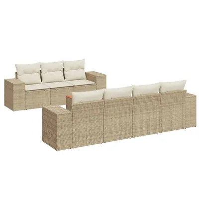 Produktbild von 8-tlg. Garten-Sofagarnitur mit Kissen Beige Poly Rattan