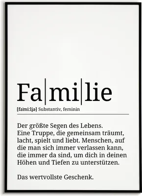 Produktbild von Familie Poster Definition - Familien Wandbild Wohnzimmer Küche Esszimmer Schlafzimmer Wanddeko – A4 (21x29.7cm) / schwarzer Bilderahmen