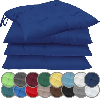Produktbild von Sitzkissen Stuhlkissen mit Bändern 40x40cm 4er-Set in verschiedenen Farben Navy blau