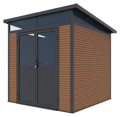 Produktbild von Weide Gartenhaus | Aluminium & WPC | Gerätehaus mit Doppeltür | 218x218 cm | Wetterfest in Teak