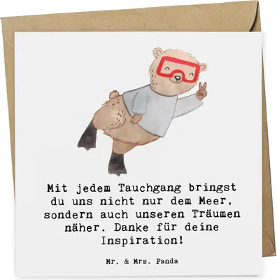 Produktbild von Mr. & Mrs. Panda Grußkarte Tauch Trainerin - Weiß - Geschenk, Tauchgang, Träume, anlasskarte, Klappkarte, Teambuilding, doppelkarte, faltkarte, Unterwasser-Abenteuer