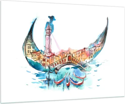 Produktbild von Bilder auf glas - Gondel Gondoliere illustration Kultur - 100x70cm - Glasbilder - Wandbilder - Kunstdruck - Wanddekoration aus Glas - Glas Bilder - Wandbild auf Glas - GAA100x70-3039