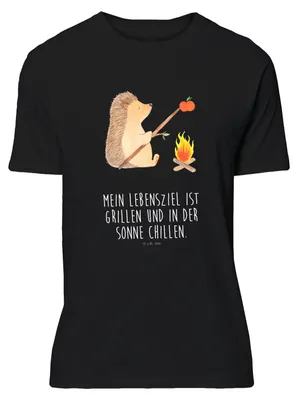 Produktbild von Mr. & Mrs. Panda Tshirt Igel Grillen - Schwarz - Geschenk, Motivation, T-Shirt, Lustige Sprüche, Statementshirt, Spruch, oberteil, mit, S, Arbeitslos, Ziele