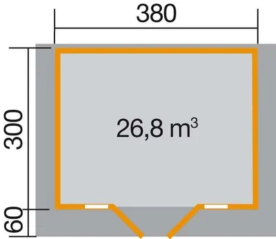 Produktbild von WEKA 137.3830.10.00 Premium Gartenhaus/Blockbohlenhaus Tegernsee 1 mit Vordach (60 cm)/Doppeltür/Doppelfenster ; Größe: 1 ; Farbgebung: Naturbelassen ; Wandstärke: 45 mm ; Maße (LxBxH): 360 cm x 380 cm x 262 cm ; Seitenwandhöhe: 210 cm