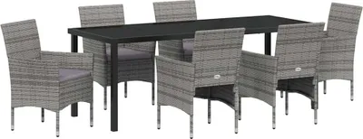 Image de vidaXL Ensemble de jardin pour repas, 7 pièces, gris, en résine tressée