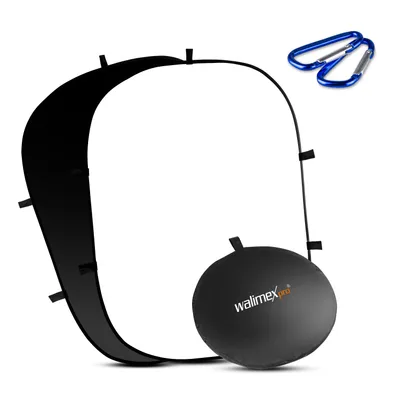 Produktbild von Walimex pro 2 in 1 Falthintergrund schwarz/weiß 150 x 200 cm inkl. 2 Karabinerhaken, robuster Fotohintergrund mit stabilem Rahmen, faltbarer Hintergrund für Fotostudio mit Transporttasche