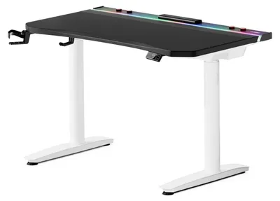 Obrázek produktu pro Elektrický herní stůl, psací stůl, počítačový stůl, ergonomický, s držákem na sluchátka z uhlíkových vláken a držákem na nápoje, černobílý: 1200 x 700 mm
