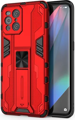 Produktbild von OPPO Find X3 Pro Hülle, Dual Layer PC TPU Bumper Stoßfest Ständer Schutzhülle für OPPO Find X3 / X3 Pro Rot