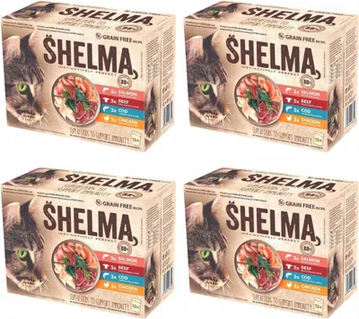 Produktbild von SHELMA kurczak wołowina łosoś dorsz sasze 48 x 85g
