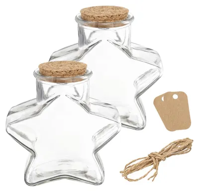 2er-Set Stern-Glasflaschen 400 ml mit Korken & Etiketten