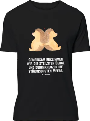 Produktbild von Mr. & Mrs. Panda Größe XL T-Shirt Igel händchenhaltend - Schwarz - Geschenk, Tshirt, Hand in Hand, Verknallt, Shirt, mit Spruch, Hochzeit, Love, Liebe, Freundin