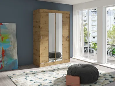 Obrázek produktu pro FurMeb24 Šatní skříň s posuvnými dveřmi MULTI 2 -180x200cm Šatní skříň se zrcadlem, dvoudveřová posuvná skříň - (OAK ARTISAN)
