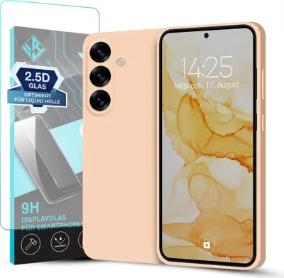 A pink smartphone case and a screen protector are displayed together.