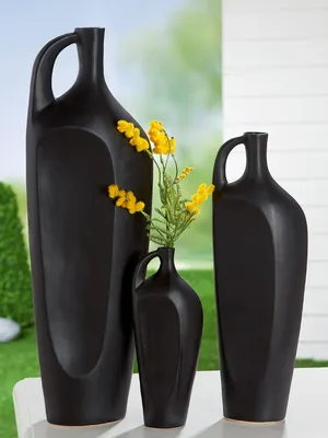 Image de Gilde Flaschenvase, "Nera", Keramik, schwarz, VE 2, L. 7 cm, B. 13.5 cm, H. 40 cm 28915 4063387289150