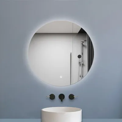 Produktbild von LED Spiegel Rund 70cm Kaltweiß dimmbar Memory eine Stunde automatische Abschaltung Touch Wandschalter Badezimmerspiegel