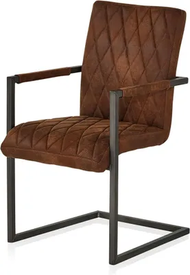 Produktbild von Esszimmerstuhl mit Armlehnen Bezug aus Mikrofaser braun | Freischwinger in Wildleder Optik bis 110 kg - Küchenstuhl, Schwingstuhl, Polsterstuhl mit Schaumstofffüllung und Wellenfederung