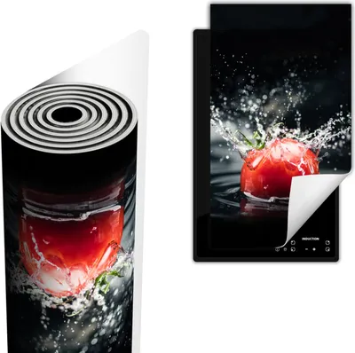Image de Plaque de recouvrement pour cuisinière Plaque de recouvrement pour plaque de cuisson 30x52 cm Tapis antidérapant Enroulable, Noir Tomate