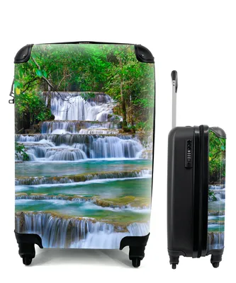 Produktbild von MuchoWow® Koffer Handgepäck Trolley Rollkoffer Kleine Reisekoffer mit 4 Rollen - Wasserfall - Bäume - Natur - Dschungel - Cabin Size < 55x40x23 cm & 55x40x20 cm - Fotokoffer - Kabinenkoffer - Boardgepäck - Reise-Box - Reisekoffer - Reisegepäck - Koffer mit Bild - Trolley für Kinder