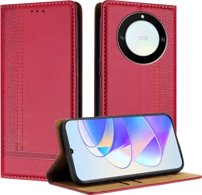 Produktbild von Handyhülle für Honor X9A/Magic5 Lite Leder Flip Klappbare Schutzhülle mit Standfunktion Rot