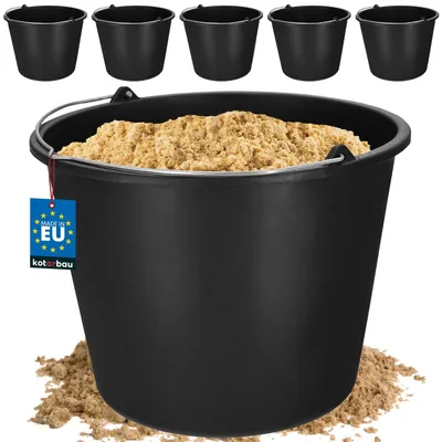 Immagine prodotto di KOTARBAU Set di 5 secchi da costruzione in plastica 16L Secchio per intonaco Secchio per malta Secchio per cemento Secchio per acqua Secchio per giardino Secchio in plastica Nero
