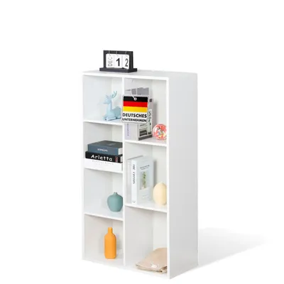 Image de Bibliothèque, Étagère moderne en MDF avec 7 compartiments et sécurité anti-basculement, 59,6 x 29 x 108 cm, Étagère blanche, California