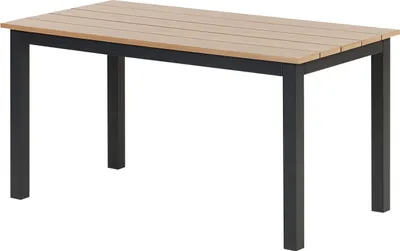 Produktbild von BELIANI Garten Beistelltisch Hellbraun / Schwarz Kunstholz und Aluminium Rechteckig 96 x 52 cm Latten-Optik Lamellen-Optik Modern Terrasse Couchtisch